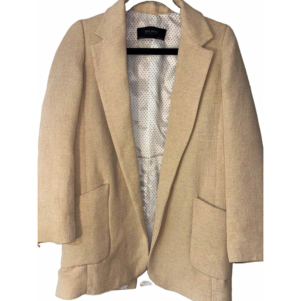 Zara Basic Collection Beige Open Front Lined Mid-Length Jacket Collared S